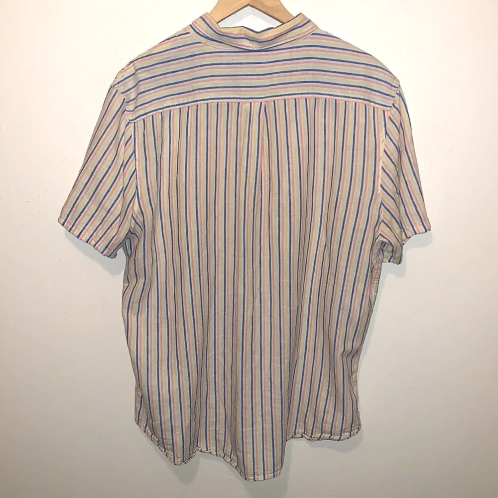 Levi’s Striped Button Up Shirt Short Sleeve Cream Blue Red Slim Fit XXL